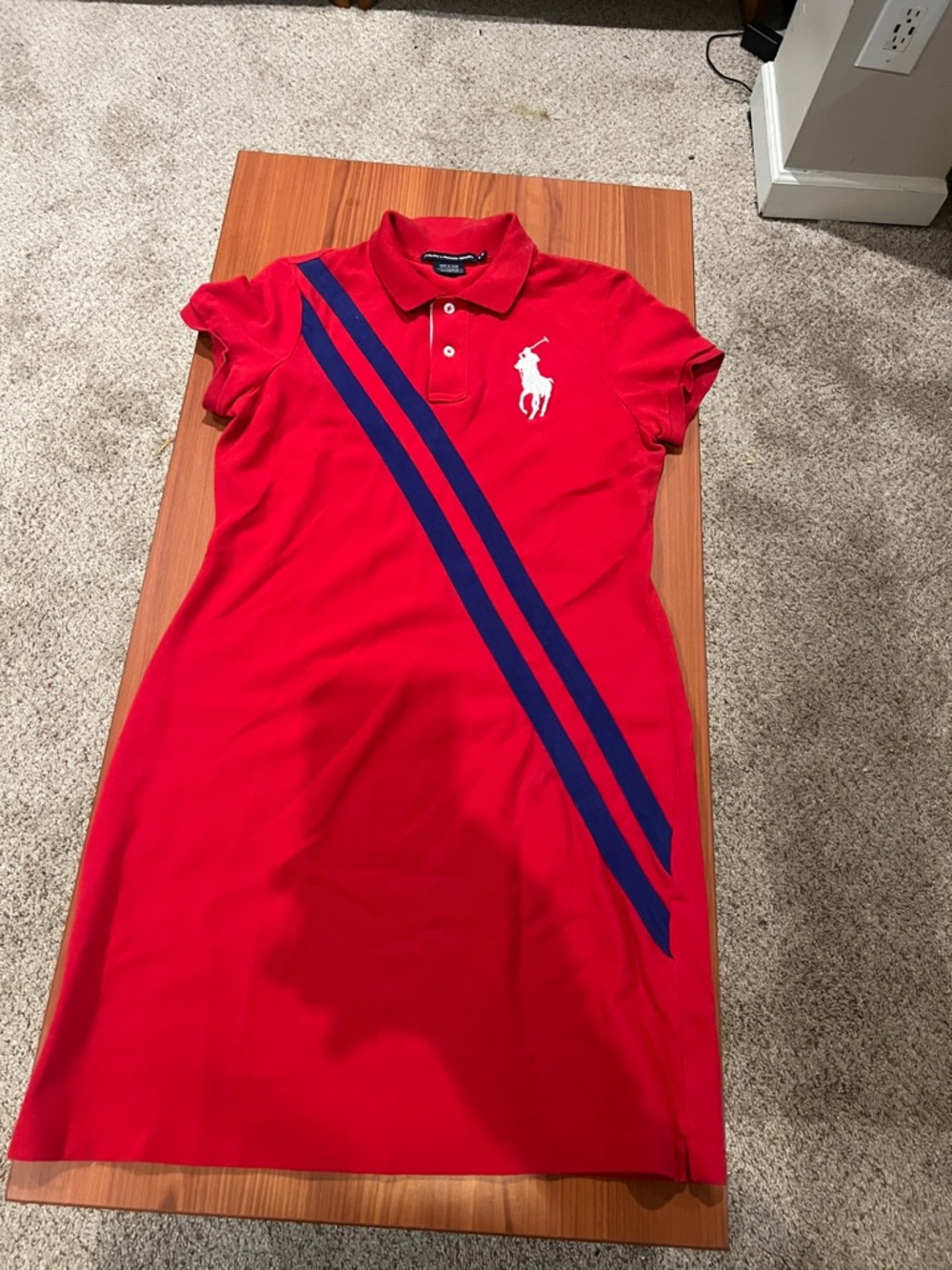 Ralph Lauren Red Polo Dress with Navy Diagonal Stripes